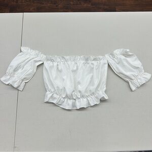 White Ruffled Off-Shoulder Blouse with Puff Sleeves